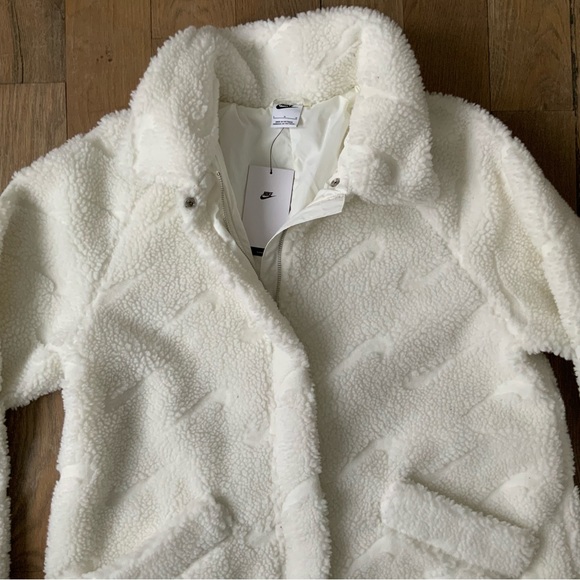 Nike Sportswear NWT White Icon Clash Long Sherpa Jacket Womens Size Large - Picture 8 of 14